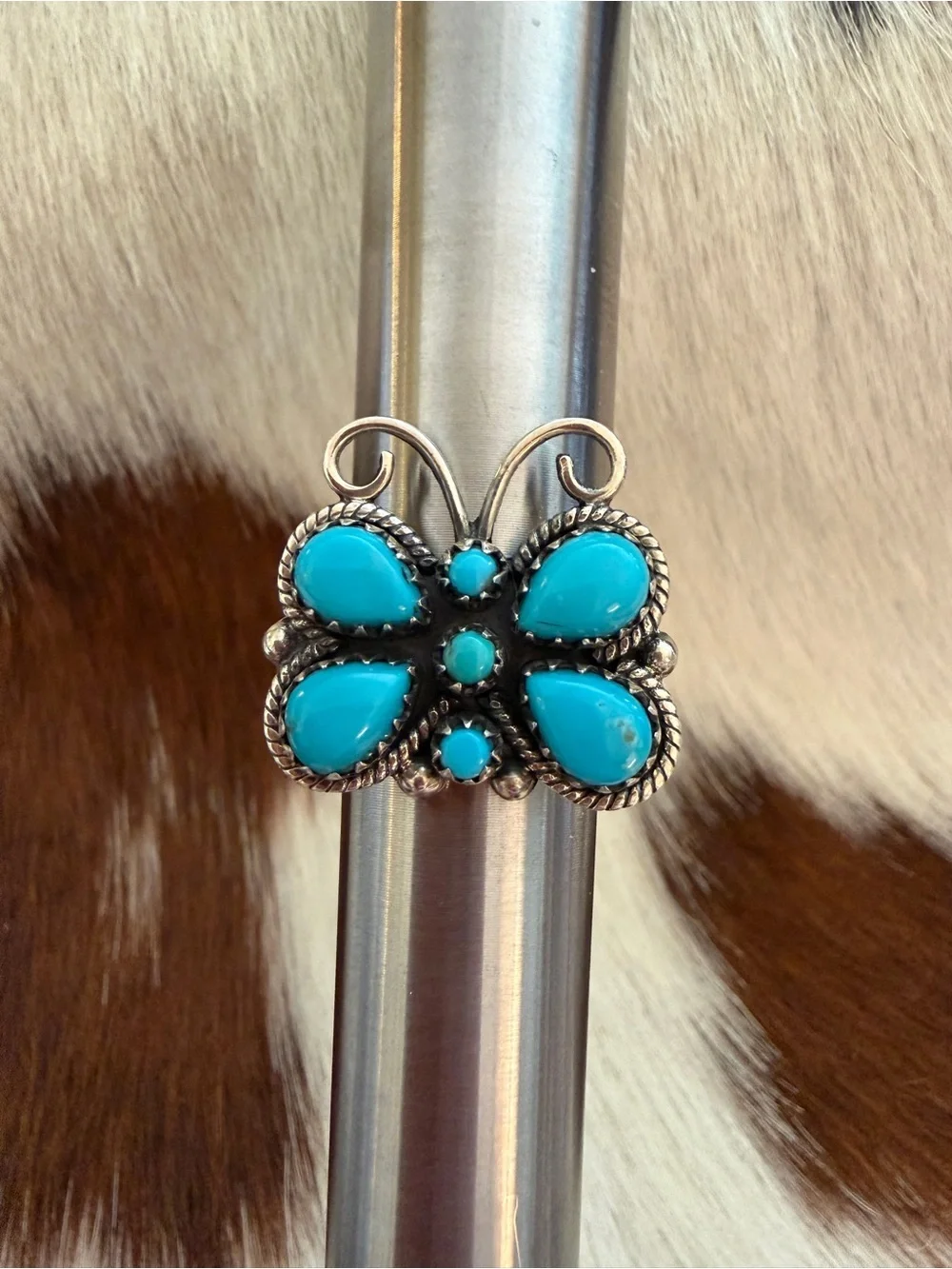 ❤️Kingman Turquoise Statement Sterling Robins Egg Blue Butterfly Size 7.75 Ring